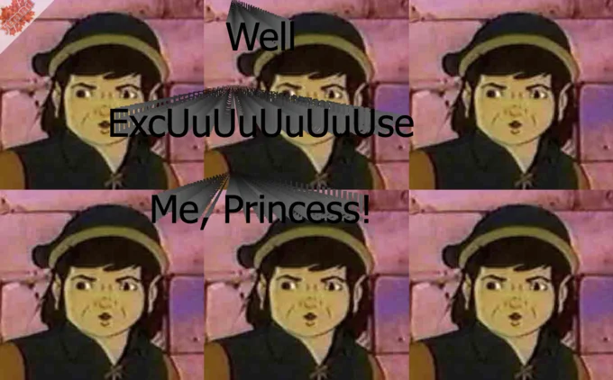 Well, Excuse Me, Princess! — Tiled Zelda cartoon frames of Link captioned Well ExcUuUuUuUuUse Me, Princess!