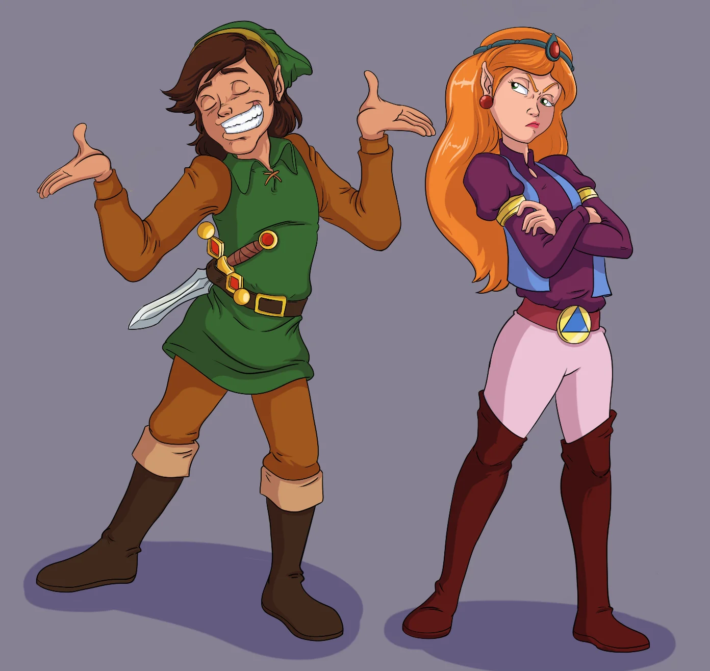 Well, Excuse Me, Princess! — Fan art of Link grinning and shrugging beside an angry, arms-crossed Princess Zelda