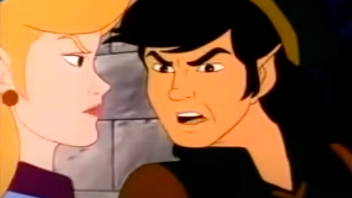 Well, Excuse Me, Princess! — Animated Link scowling at Princess Zelda in a stone corridor from the 1989 Legend of Zelda cartoon