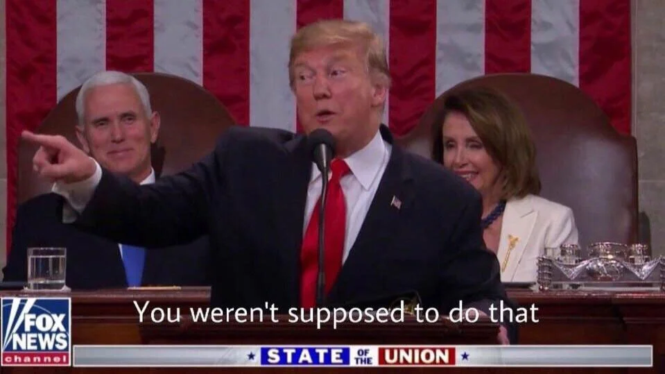 You Weren't Supposed to Do That — Trump at State of the Union podium pointing.