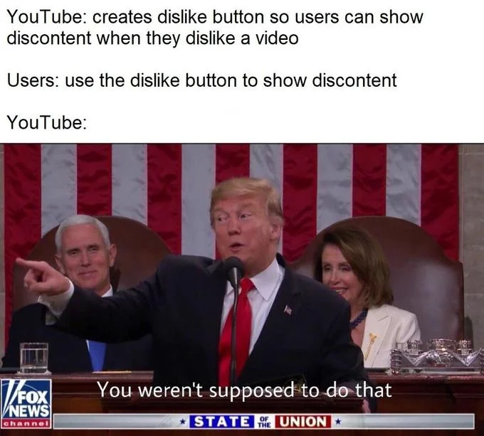 You Weren't Supposed to Do That — YouTube dislike button with Trump reaction.