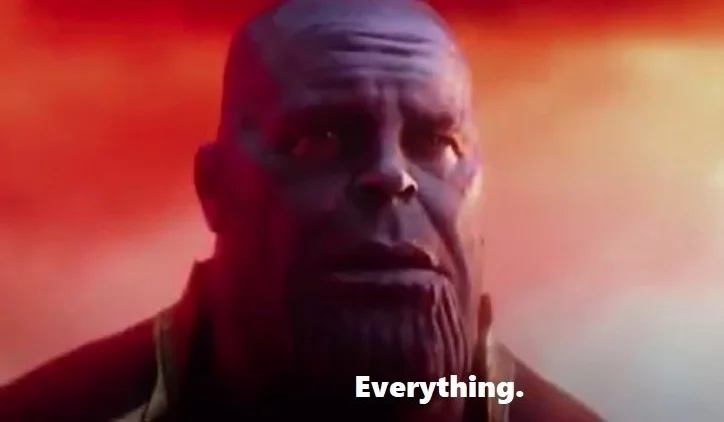What Did It Cost? Everything — Close-up of Thanos with the subtitle 'Everything.' from Avengers: Infinity War