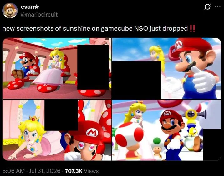 What Happened To Toadsworth Toadsworth Is Dead — Tweet with four Super Mario Sunshine screenshots where Toadsworth is censored with black boxes