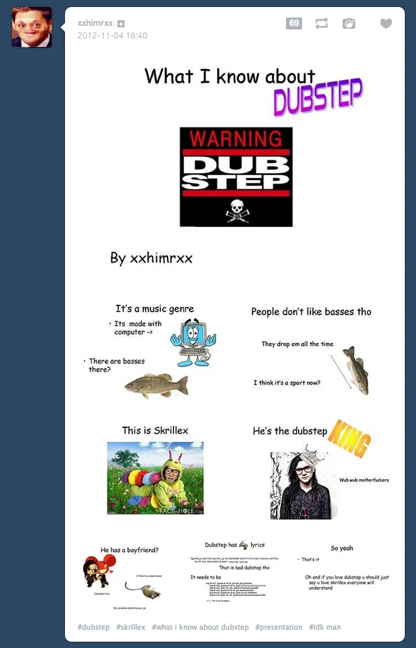 Dubstep What I Know About meme with Skrillex photo and genre observations