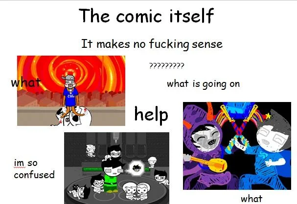 What I Know About — Homestuck comic panels with confused commentary expressing bewilderment at the plot