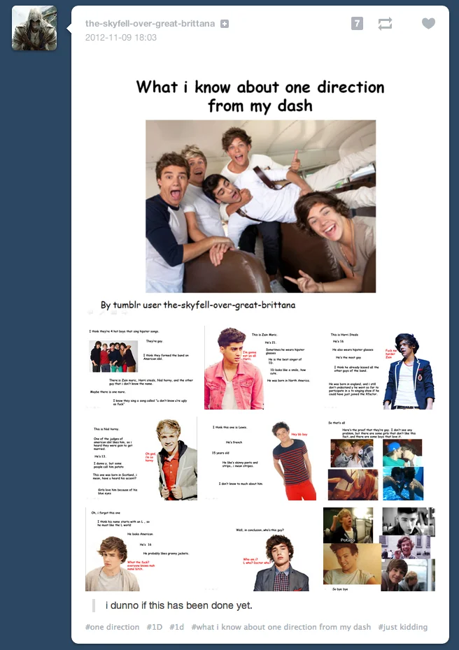 One Direction What I Know About meme with band member photos and comedic captions