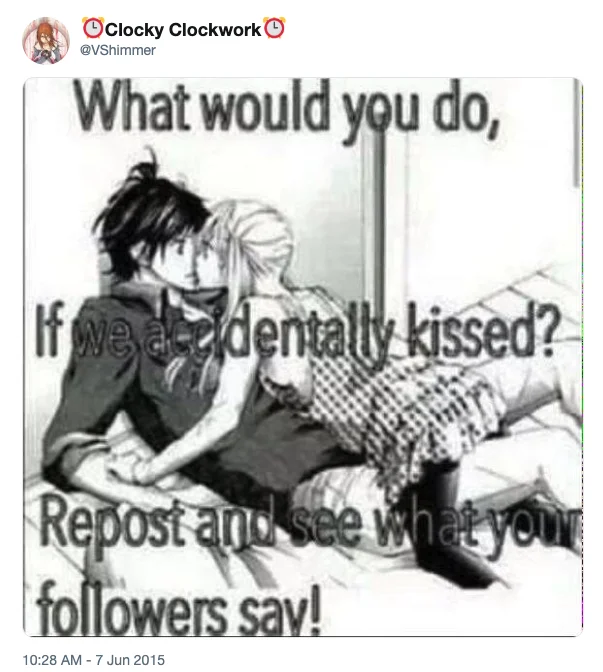 What If We Kissed In — Twitter anime screenshot about accidental kiss.