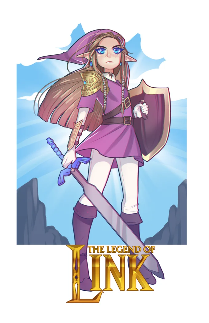 What If Zelda Was A Girl? — Fan art mock cover titled 'The Legend of Link' with a female Link in purple attire