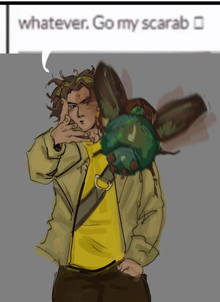 Whatever. Go My Scarab — Illustration of a person flicking a green scarab beetle away