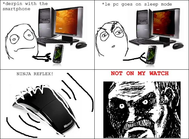 What's All This Racket? — Four-panel rage comic ending with the shocked father face labeled 'NOT ON MY WATCH'.