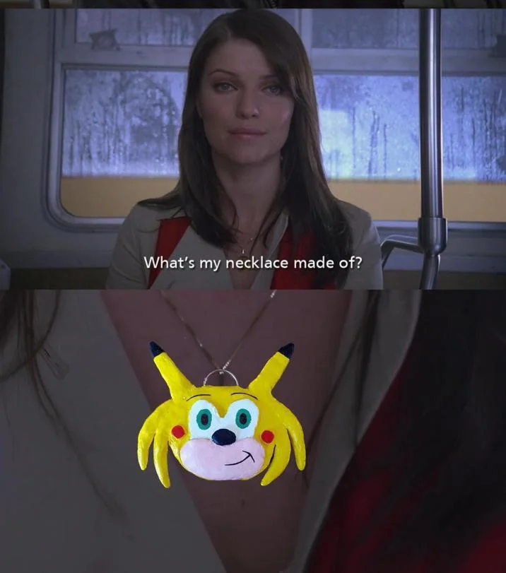 Whats My Necklace Made Of House — House meme edit replacing the amber pendant with a Pikachu-Knuckles hybrid necklace
