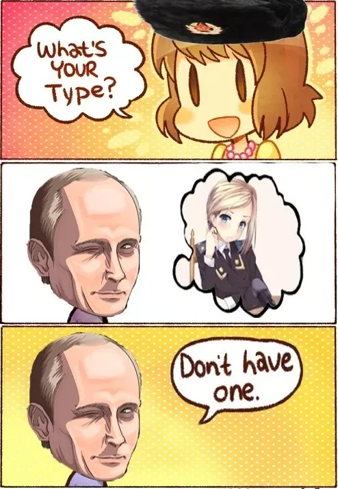 What's Your Type — Three-panel adaptation showing an unexpected combination of a bald man with an anime character in the middle panel.