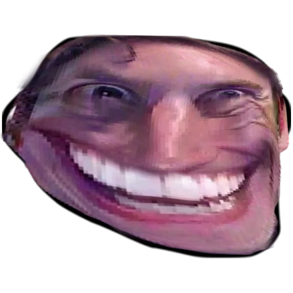 When the Imposter Is Sus — Tightly cropped close-up of the character's face featuring exaggerated smile and wide-eyed expression without text.