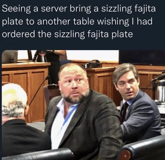 When The Fajitas Come Out Sizzling — SpongeBob fish character turning around in reaction to sizzling fajitas tweet