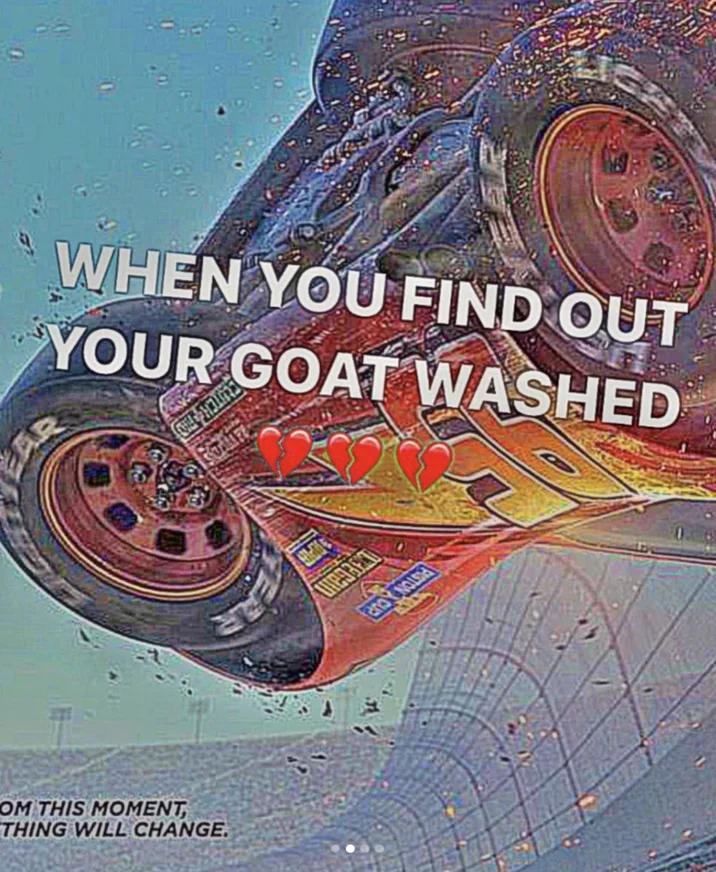 When You Find Out Your GOAT Washed — Cropped goat washed meme showing crashed Lightning McQueen with partial 'from this moment' subtitle.