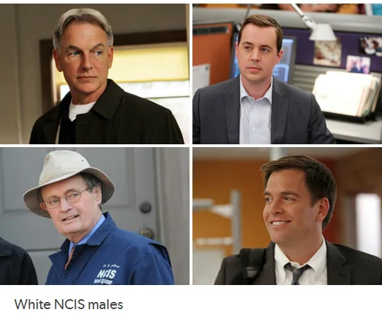 White Cis Male — Four photos of white male NCIS cast members labeled 'White NCIS males'