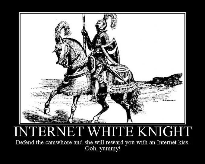 Illustration of medieval knight on horseback labeled Internet White Knight