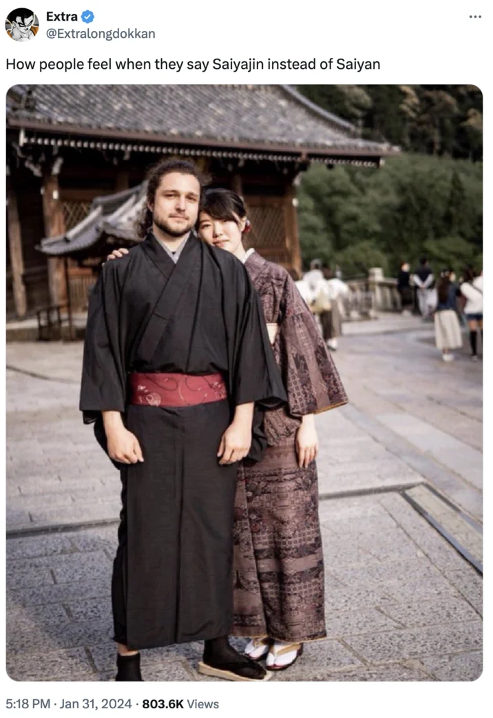 White Man In A Kimono — Tweet using the white-man-in-a-kimono photo to mock people who say 'Saiyajin'