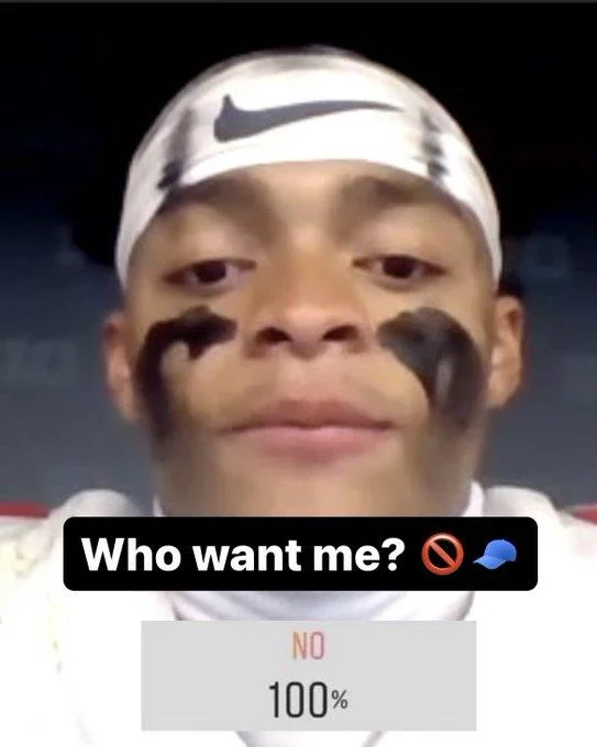 Football player with Nike headband and eye black with Who want me NO 100 poll