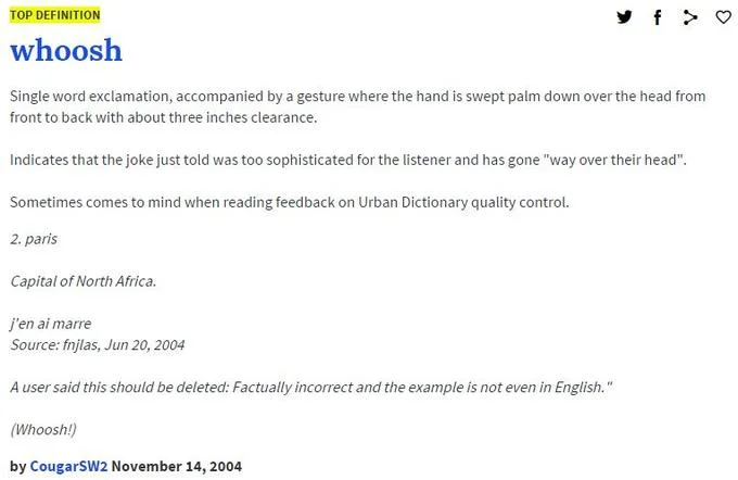 Urban Dictionary top definition screenshot of the word whoosh