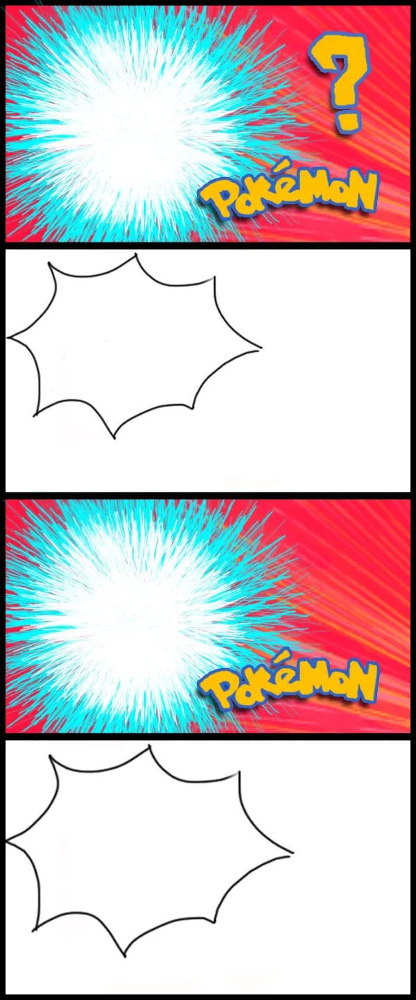 Who's That Pokémon? — Blank Who's That Pokemon template with empty silhouette panels and reaction starbursts