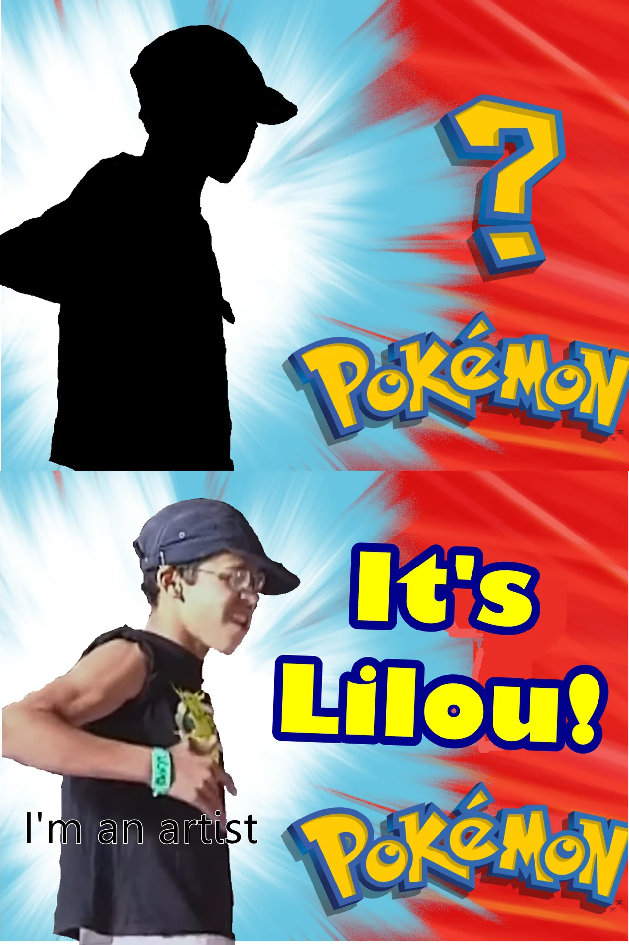 Who's That Pokémon? — Who's That Pokemon meme revealing silhouette as person named Lilou labeled 'I'm an artist'