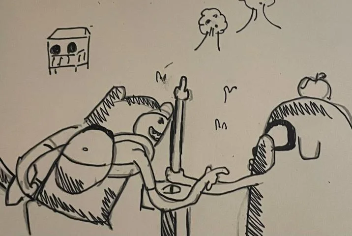 Why Did Jake Do That Jake Scream — Marker drawing of Jake screaming and pointing to sword