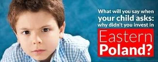 Why Didnt You Invest In Eastern Poland — Iconic meme image featuring a young boy with stern expression on blue background with white and red text about Eastern