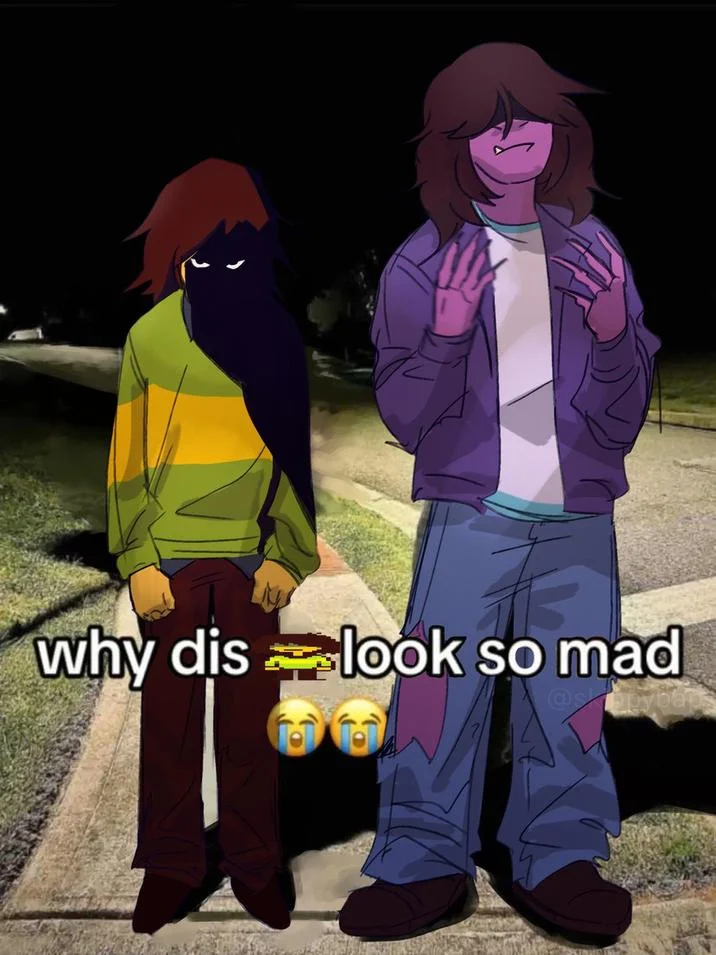 Why Dis Nigga Look So Mad — Undertale and Deltarune redraw of the 'why dis look so mad' meme with Chara and Kris.