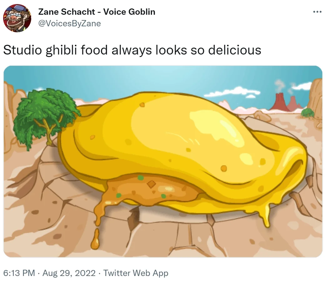 Why Does Anime Food Look So Good? — Tweet by @zustyart with four anime food illustrations captioned 'Why does anime food always look so good'