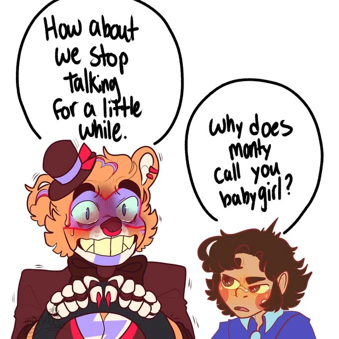Why Does X Call You Babygirl? — FNAF Security Breach fan art with Glamrock Freddy and Gregory and babygirl dialogue.