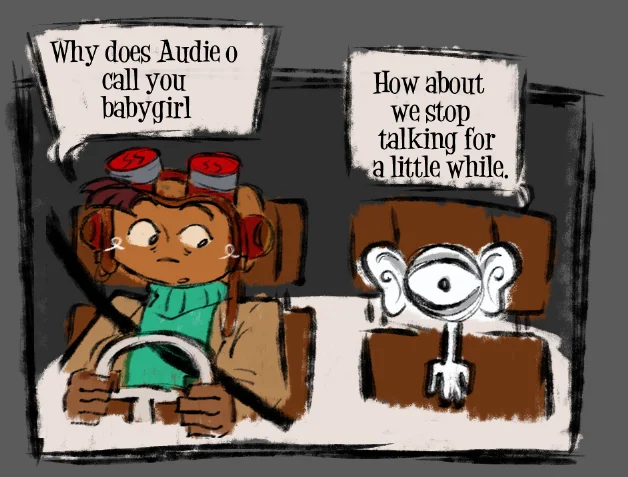 Why Does X Call You Babygirl? — Monsters Inc. parody with Boo driving and Mike Wazowski in passenger seat with babygirl dialogue.