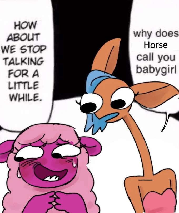 Why Does X Call You Babygirl? — Smiling Friends cartoon parody with Pim laughing and Charlie asking why Horse calls him babygirl.