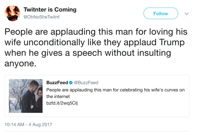 Wife Guys — Tweet mocking BuzzFeed's article praising a man for celebrating his wife's curves
