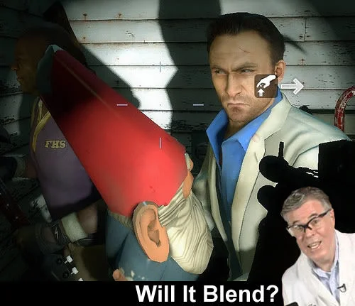 Will It Blend? — Left 4 Dead Gnome Chompski meme with Tom Dickson and Will It Blend caption