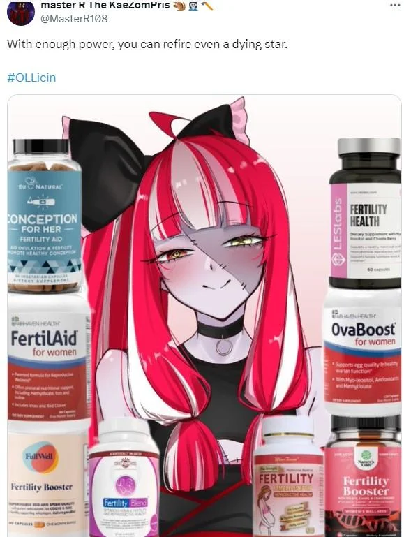 With Enough Power, You Can Refire Even a Dying Star — Red and white haired anime girl with bow surrounded by fertility supplements