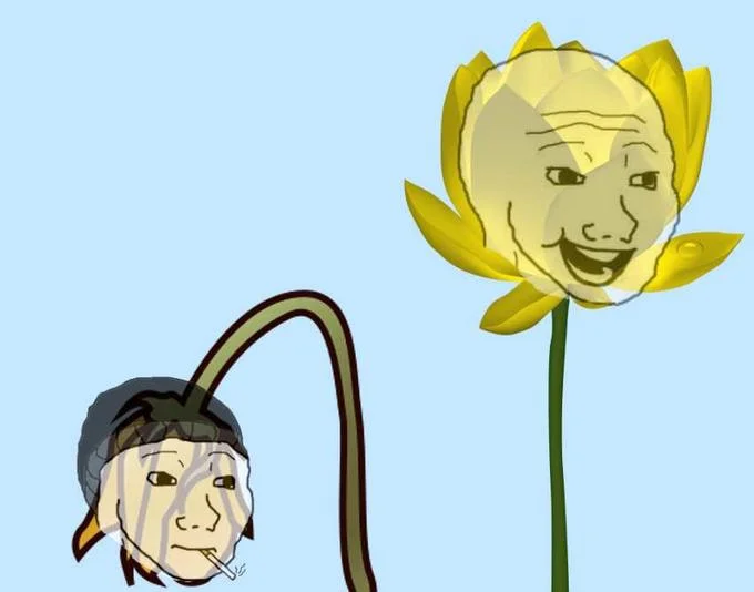 Wojak Bloomer — Bloomer character with raised arm in celebratory gesture surrounded by colorful confetti.