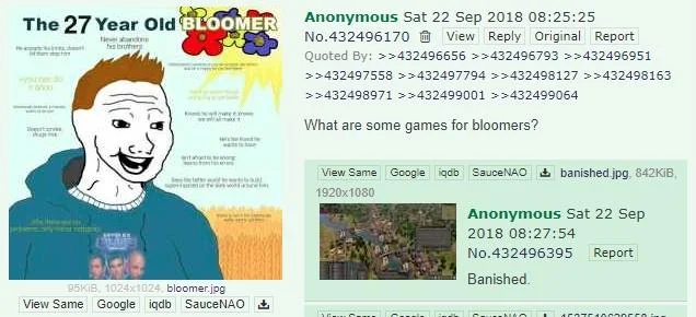 Wojak Bloomer — Illustration showing smiling Wojak-style face with yellow flower petals above and sad drooping face below.