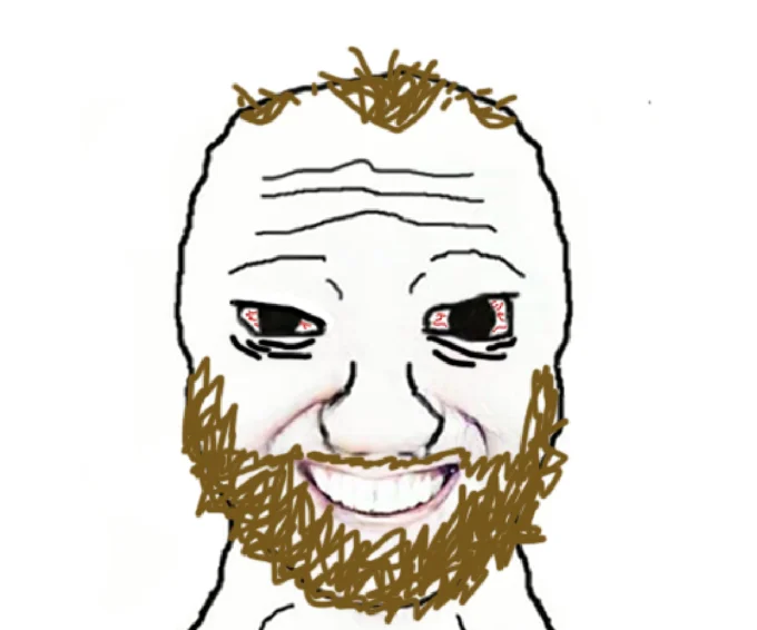 Wojak Coomer — Pristine clean-line illustration of Coomer Wojak with brown disheveled hair and beard.