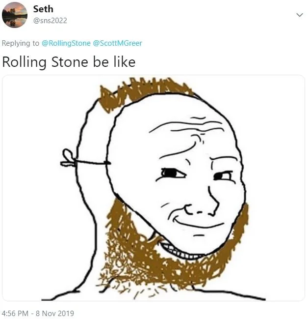Wojak Coomer — Twitter meme using Coomer Wojak to react to Rolling Stone's No Nut November coverage.