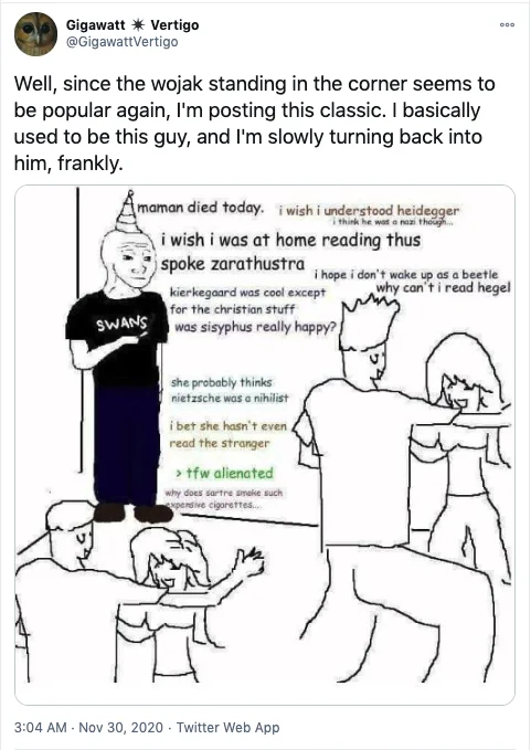 Wojak Coomer — Twitter conversation screenshot featuring Coomer among multiple Wojak character variants in discussion.