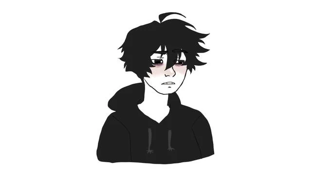 Wojak Doomer — Minimalist illustration of male Doomer with dark spiky hair, pale complexion, and dark hoodie.