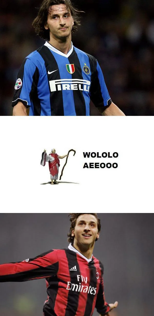 Zlatan Ibrahimović converted from Inter Milan to AC Milan jersey via Wololo monk
