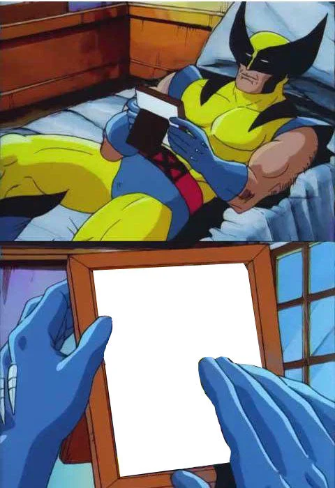 Blank Wolverine Crush meme template with an empty white photo frame.