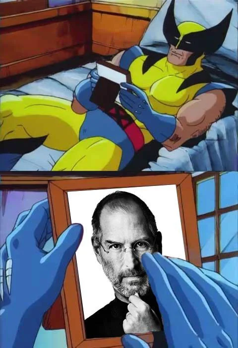 Wolverine Crush meme featuring a photo of Steve Jobs in the frame.