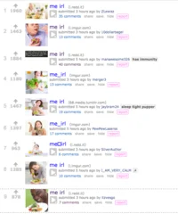 Women Laughing Alone With Salad — Screenshot of social media feed showing posts with small avatars and text snippets.