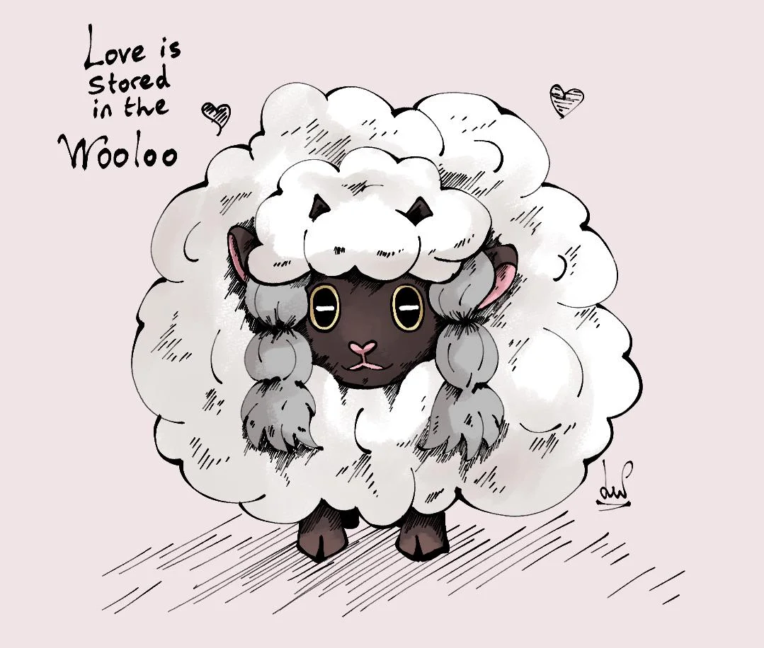 Classical shepherd figure with Wooloo's head holding a shepherd's crook