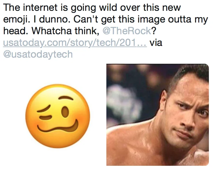 Tweet comparing the Woozy Face emoji to a photo of Dwayne 'The Rock' Johnson's skeptical face