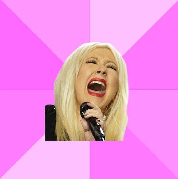 Wrong Lyrics Christina — Base template of Christina Aguilera mid-belt holding microphone on bright pink starburst background.