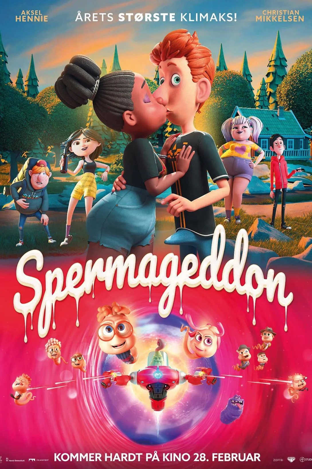 WTF — Movie poster for the animated film Spermageddon featuring cartoon characters and sperm cells